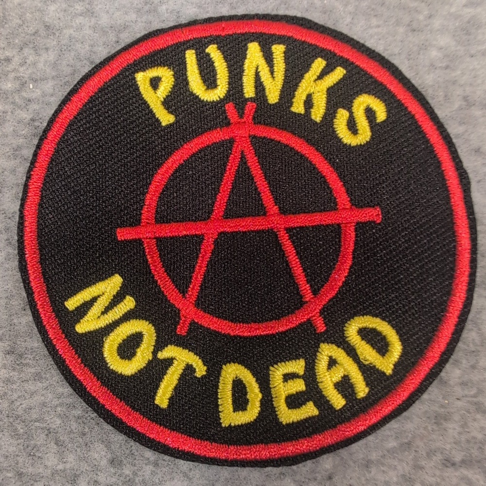 Punk Not Dead Anarchy Symbol Embroidered Patch Circle Black Red Yellow